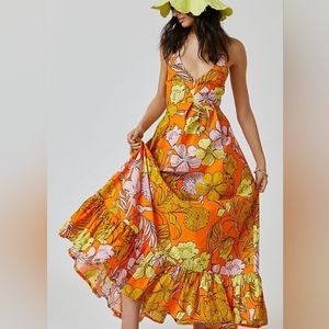 Tracy Reese Plenty orange lace back maxi dress small